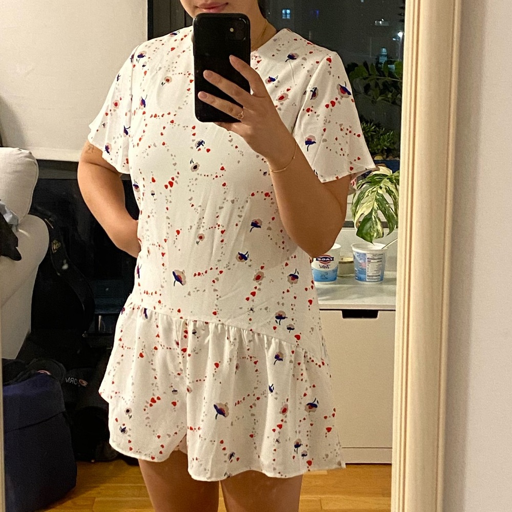 Cute White Heart and Floral Print Romper